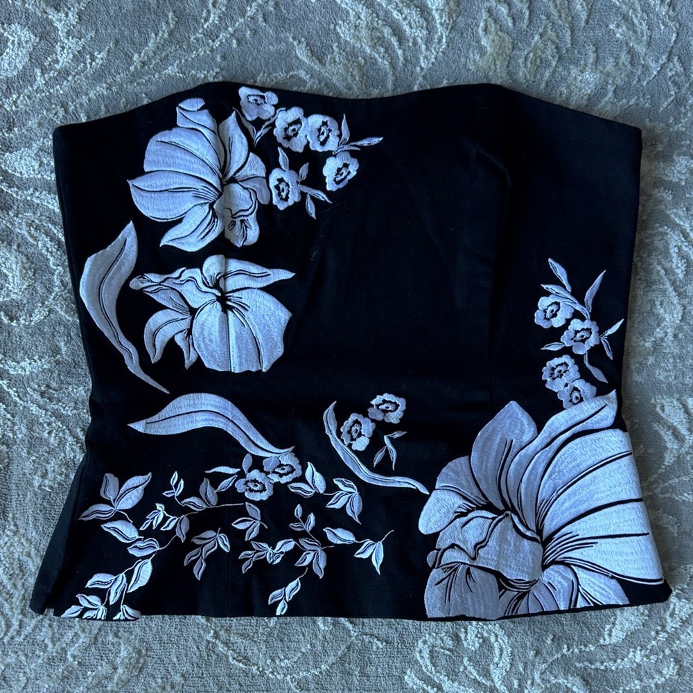 White House Black Market strapless embroidered halter